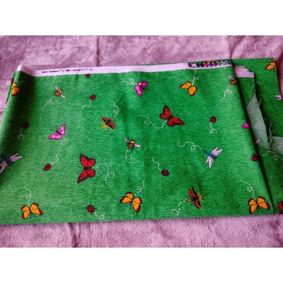Vintage Fabric Traditions 1996 Green, Bugs Insects Cotton Fabric 43"x62" 1.7yds - Picture 5 of 5